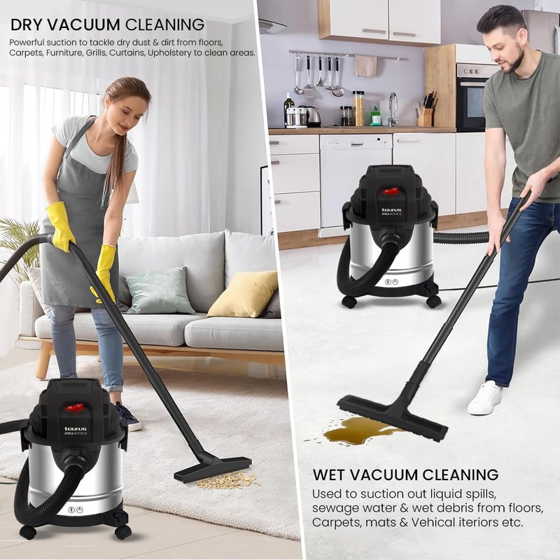 Taurus Wet and Dry Vacuum Cleaner for Home12 LTR Capacity1200 W17 kPa SuctionBlower FunctionHEPA FilterWet Vacuum Cleaner for Sofa House CleaningStainless Steel BodyAteca Active 12 - Image 3
