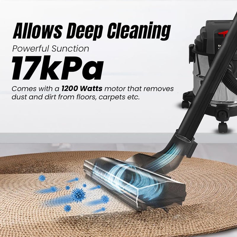 Taurus Wet and Dry Vacuum Cleaner for Home12 LTR Capacity1200 W17 kPa SuctionBlower FunctionHEPA FilterWet Vacuum Cleaner for Sofa House CleaningStainless Steel BodyAteca Active 12 - Image 4