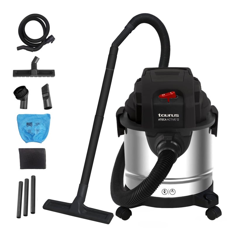 Taurus Wet and Dry Vacuum Cleaner for Home12 LTR Capacity1200 W17 kPa SuctionBlower FunctionHEPA FilterWet Vacuum Cleaner for Sofa House CleaningStainless Steel BodyAteca Active 12 - Image 2