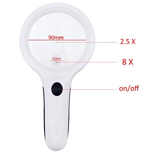 Kare Kind KARE and Kind Extra Large 3 LED Handheld Magnifying Glass with Dual Glass - Magnifier for Senior Reading, Hobbies and Crafts, Computer Repair and Jewelry Loupe (1.8X 138 mm, 5X 25 mm) - Image 2