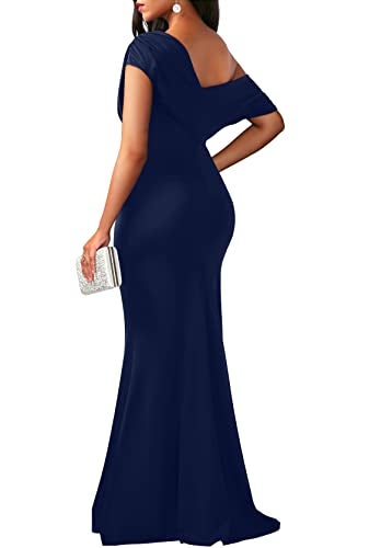 YMDUCH Women's Elegant Sleeveless Off Shoulder Bodycon Long Formal Party Evening Dress Navy - Image 2
