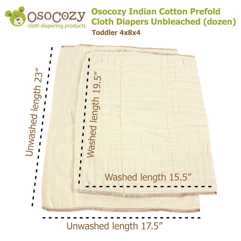 OsoCozy Unbleached Prefold Cloth Diapers by OsoCozy â€“ 100% Cotton, Durable, Soft, Absorbent, Sustainable & Economical - 17.5"x23", Fits 30-45 Lbs. - (Toddler 4x8x4) - Image 3