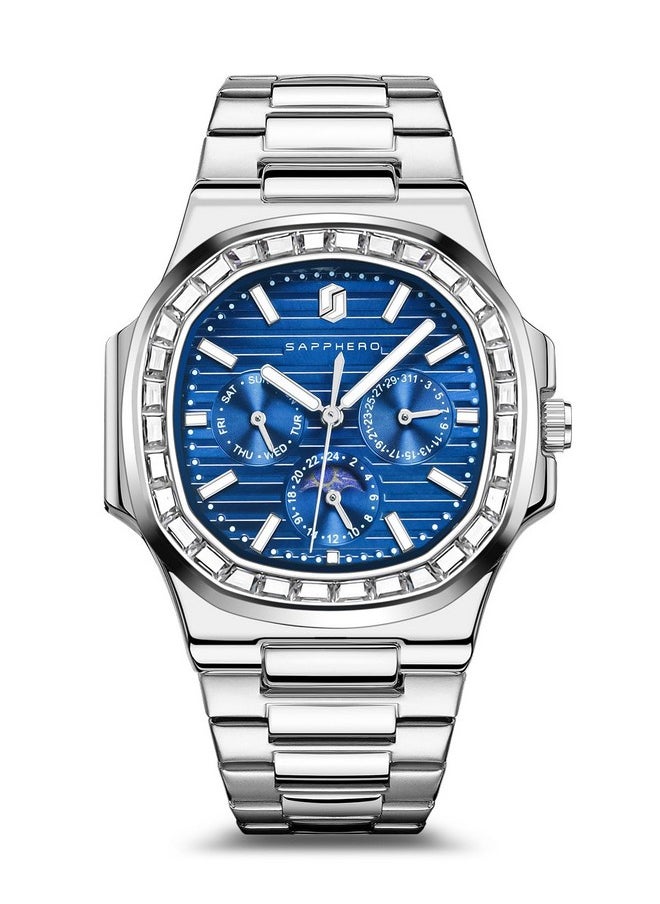 Sapphero - Sapphero Watches for Men Analog Watch Mens Watches Waterproof Watch Diamond Silver Watch Quartz Date Display Men's Wrist Watches Stainless Steel Casual Luxury Gifts for Men Unique Mens Dress Watch - Image 1