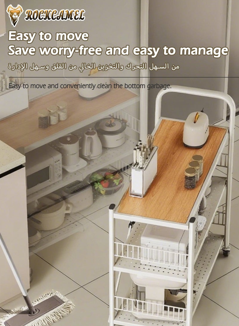 ROCKCAMEL رف تخزين قابل للطي بثلاث طبقات مع مقبض، أرفف تخزين مطبخ خشبية صلبة دوارة، وحدات رفوف معدنية كبيرة السعة، رف تخزين بدون تجميع للمطبخ، غرفة المعيشة، الطابق السفلي، الحمام - Image 3