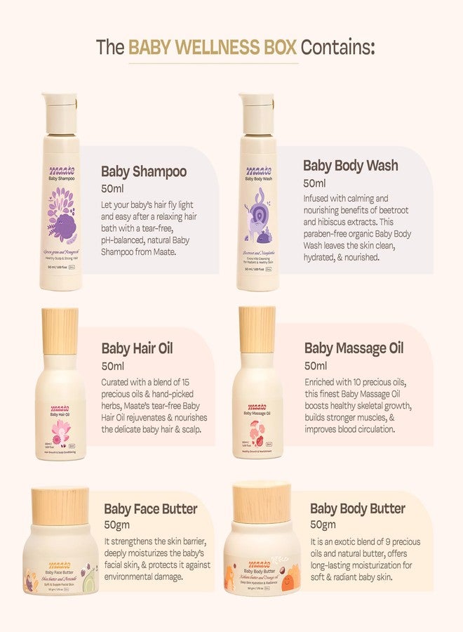 Maate Baby Skincare Wellness Box | 6 Skincare and Haircare Newborn Baby Kit | Baby Gift Set for Newborn | Newborn Baby Care Kit | Baby Shower Gift | Gentle on Sensitive Skin - Image 4