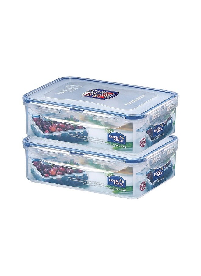 LOCK & LOCK Lock & Lock Classics Rectangular Plastic Airtight Food Storage Containers with Leak Proof Lid, 1.6 Liter, Set of 2, Transparent (HPL824 x 2)  - Image 1