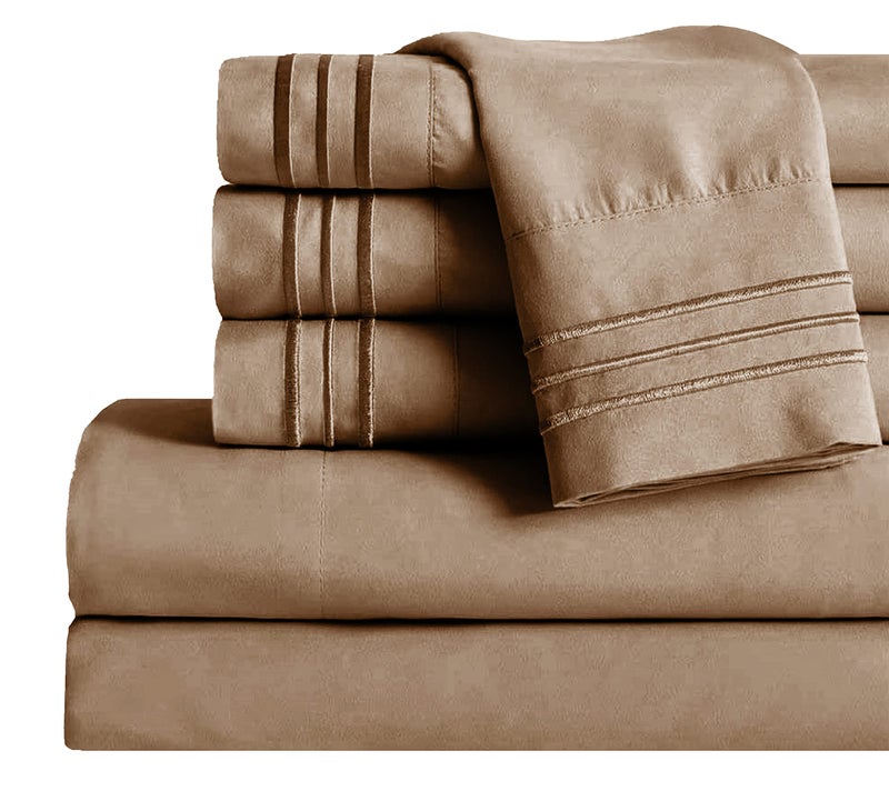 Mocassi Queen Sheet Set  Luxury Hotel 1800 Premier Bedding Sheets  Pillowcases  Ultra Soft Breathable  Cooling Bed Sheets  Deep Pocket  Wrinkle Resistant  6 Piece Set  Queen Taupe