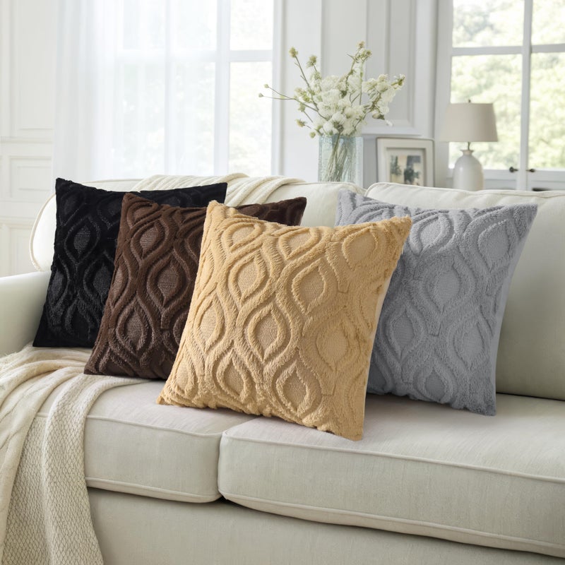 decorUhome Cozy Textured Throw Pillow Covers 20x20 Inch Set of 2, Soft Plush Faux Wool Dark Brown Accent Couch Pillow Covers for Modern Farmhouse Sofa Bed Living Room - Image 5