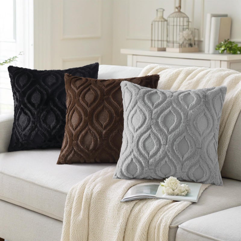 decorUhome Cozy Textured Throw Pillow Covers 20x20 Inch Set of 2, Soft Plush Faux Wool Dark Brown Accent Couch Pillow Covers for Modern Farmhouse Sofa Bed Living Room - Image 4