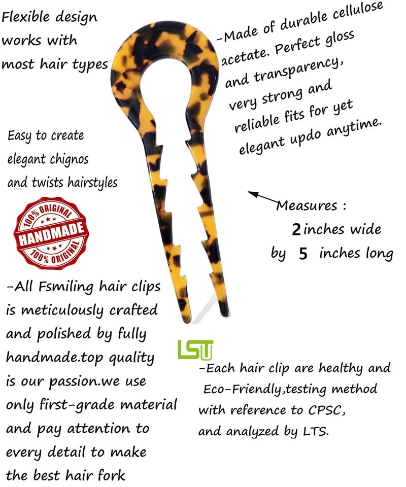 Fsmiling French Hair Pins Tortoise Shell French Hair Forks U Shaped French Pins 2 Prong Hair Sticks Acetate Chignon Pin for Women Hairstyle Accessories 2 Pack - Image 3