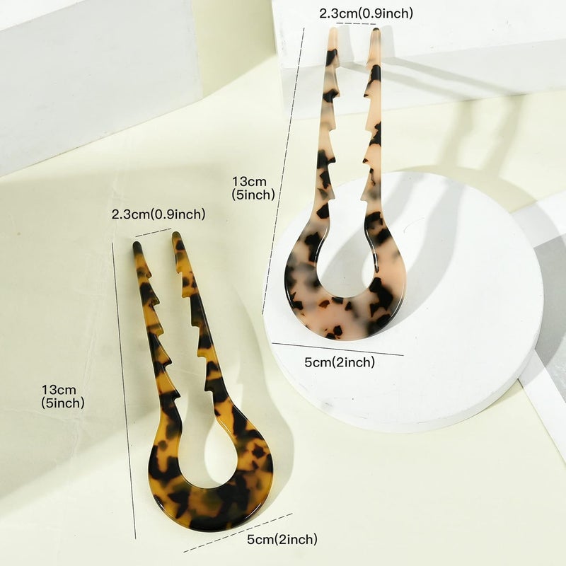 Fsmiling French Hair Pins Tortoise Shell French Hair Forks U Shaped French Pins 2 Prong Hair Sticks Acetate Chignon Pin for Women Hairstyle Accessories 2 Pack - Image 4