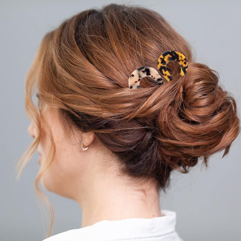Fsmiling French Hair Pins Tortoise Shell French Hair Forks U Shaped French Pins 2 Prong Hair Sticks Acetate Chignon Pin for Women Hairstyle Accessories 2 Pack - Image 2