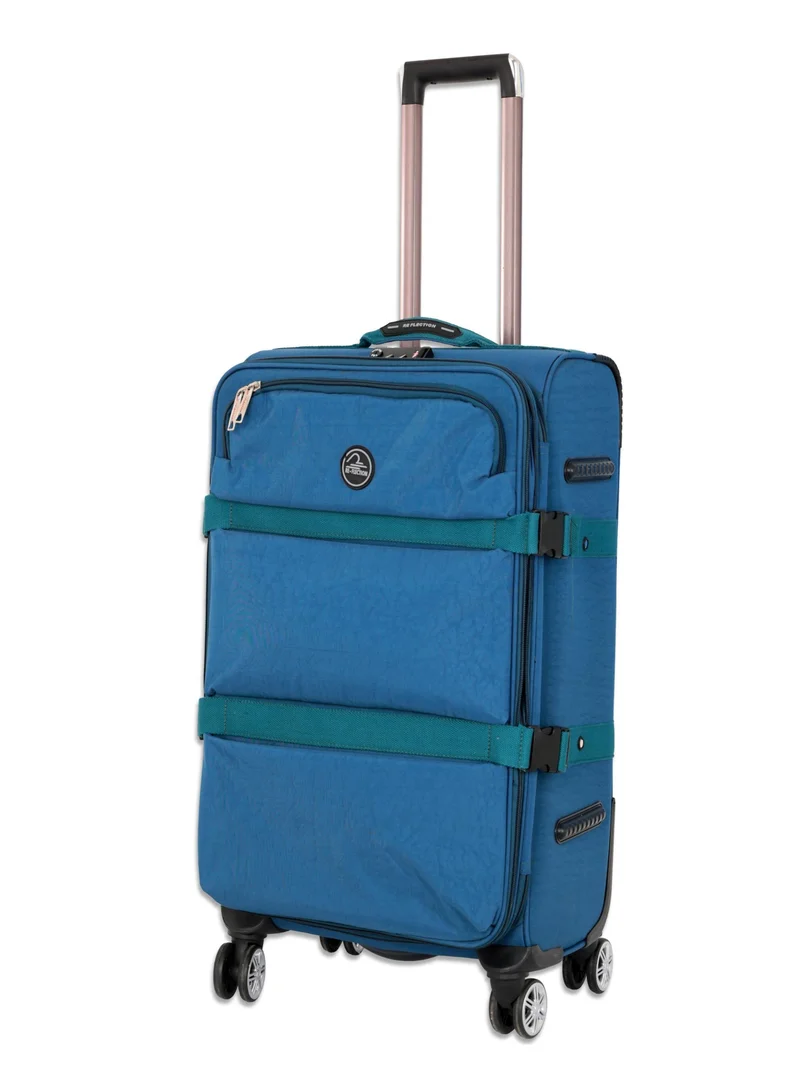 ريفلكشين Reflection 24 Inch Crinkle Carry-on Suitcase Lightweight Vertical Series Travel Soft Luggage Trolley with 84L Storage Capacity and 4 Spinner Wheels Blue
