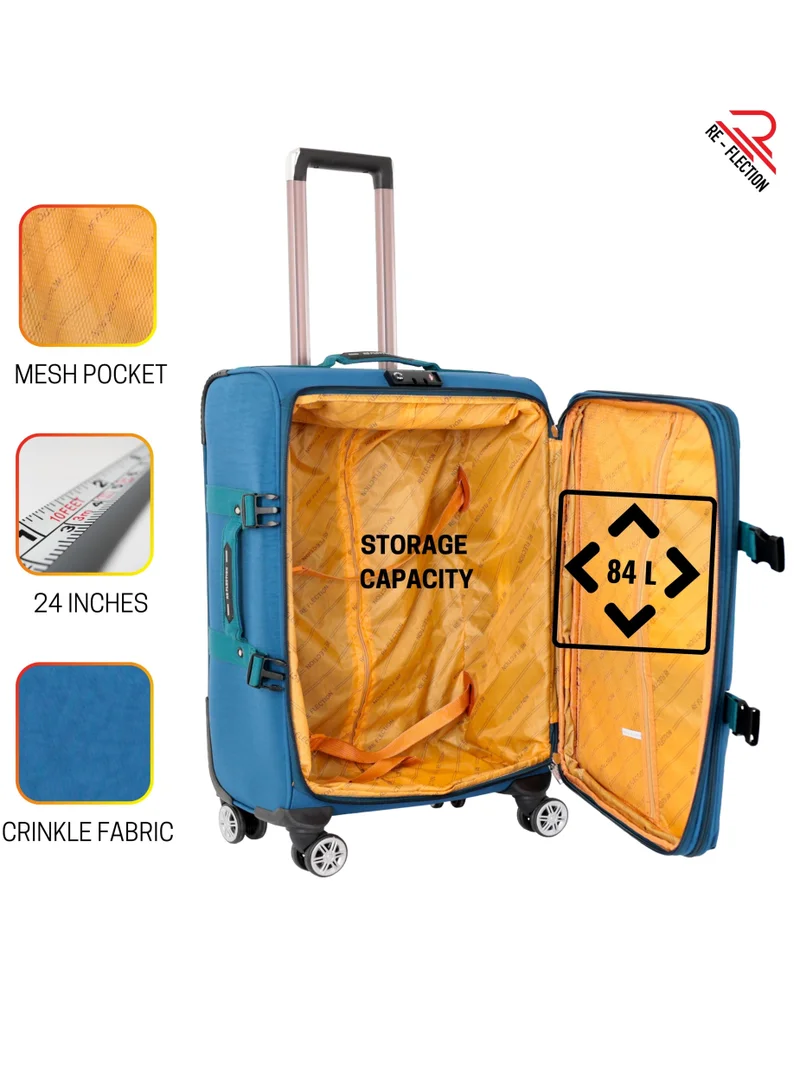 Reflection Reflection 24 Inch Crinkle Carry-on Suitcase Lightweight Vertical Series Travel Soft Luggage Trolley with 84L Storage Capacity and 4 Spinner Wheels Blue