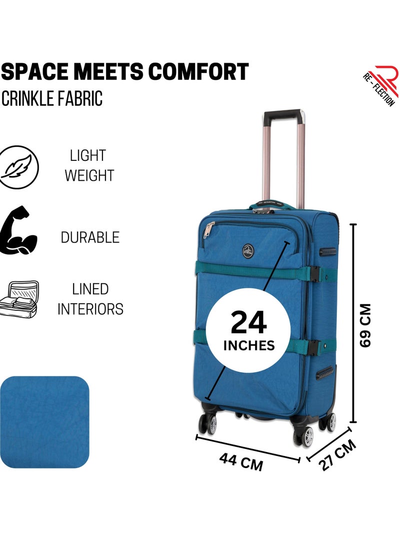 Reflection 24 Inch Crinkle Carry-on Suitcase Lightweight Vertical Series Travel Soft Luggage Trolley with 84L Storage Capacity and 4 Spinner Wheels Blue - Image 3