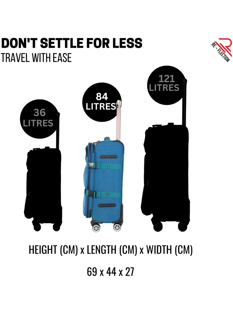 ريفلكشين Reflection 24 Inch Crinkle Carry-on Suitcase Lightweight Vertical Series Travel Soft Luggage Trolley with 84L Storage Capacity and 4 Spinner Wheels Blue