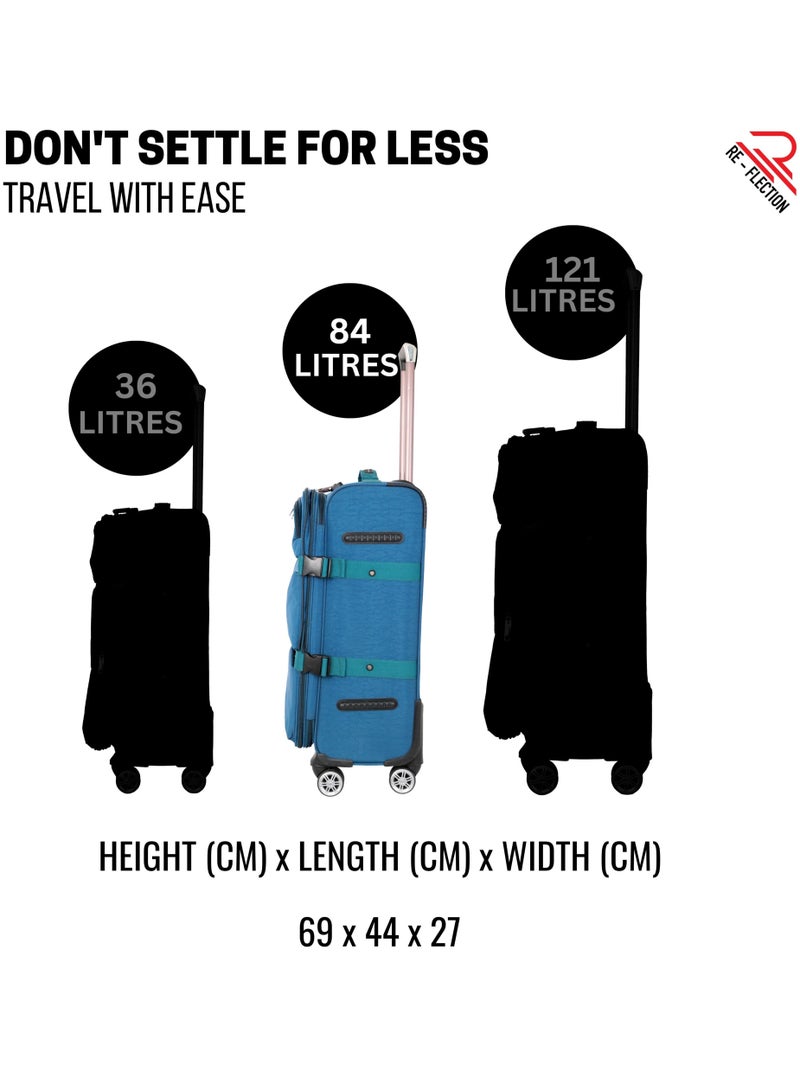 Reflection 24 Inch Crinkle Carry-on Suitcase Lightweight Vertical Series Travel Soft Luggage Trolley with 84L Storage Capacity and 4 Spinner Wheels Blue - Image 2
