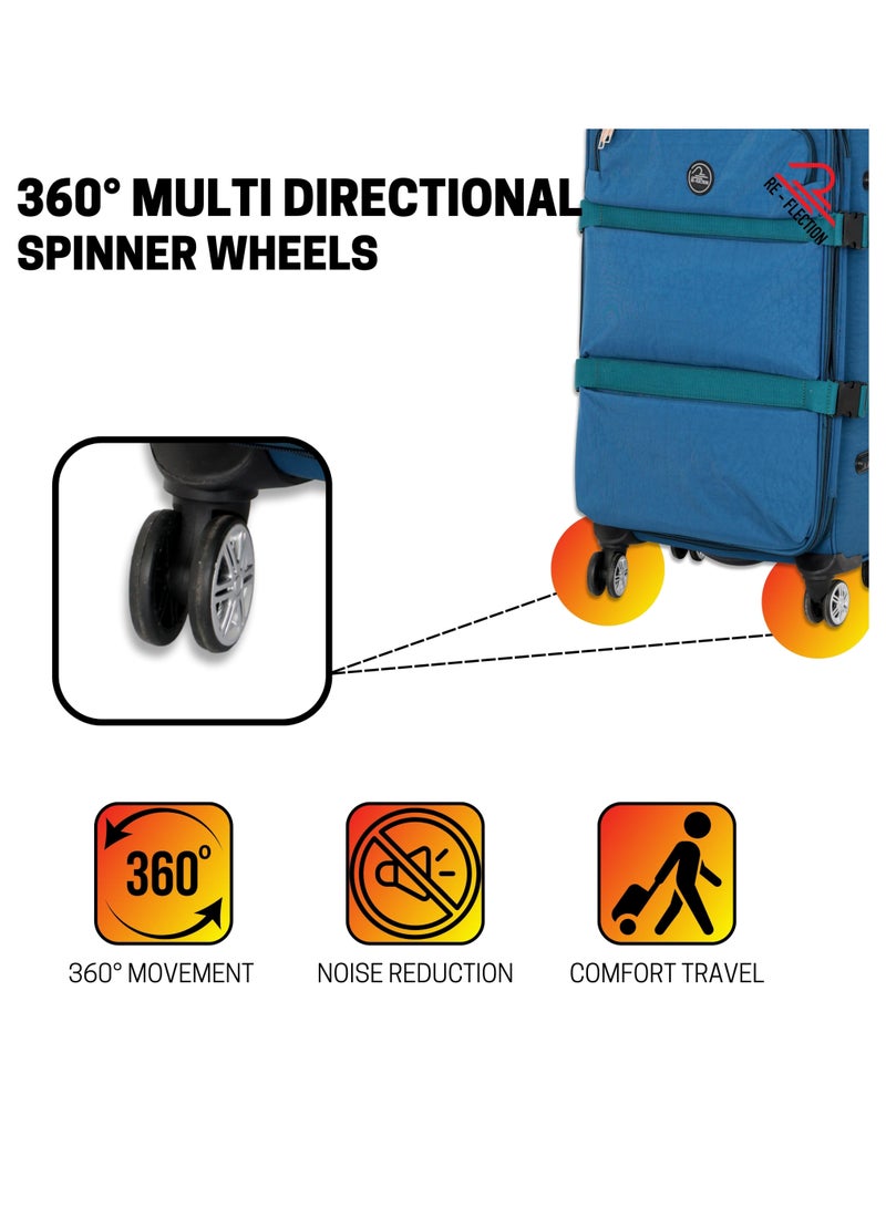 Reflection 24 Inch Crinkle Carry-on Suitcase Lightweight Vertical Series Travel Soft Luggage Trolley with 84L Storage Capacity and 4 Spinner Wheels Blue - Image 5