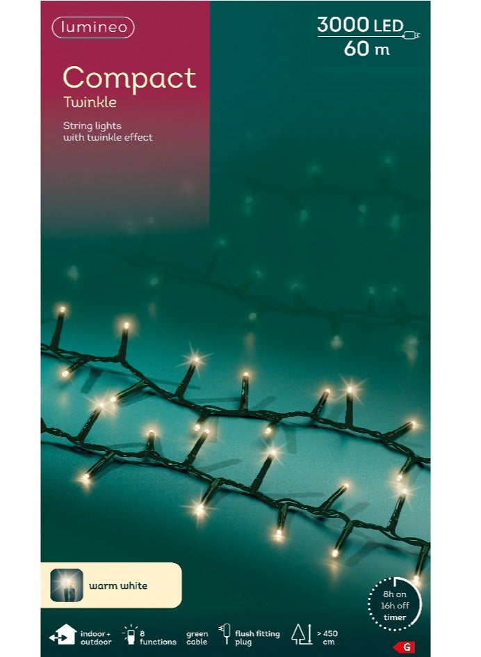 Kaemingk Christmas Led Compact Lights 8Function Twinkle Effect Warm White 3000Led - Image 2