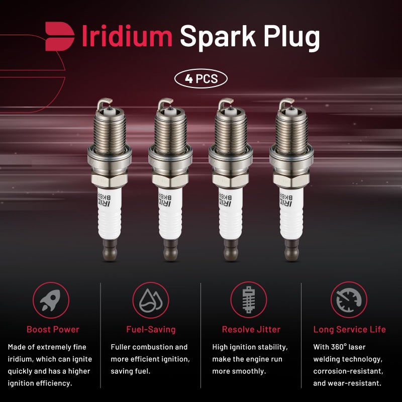 BDFHYK Set of 4 Iridium Spark Plug Compatible with Corolla Neon Subaru Integra Aveo Rio Sportage Civic A4,1.3L 1.5L 1.6L 1.8L 2.0L 2.2L 2.4L 2.5L L4 H4,Engine Replacement for 7092 BKR6EGP - Image 3