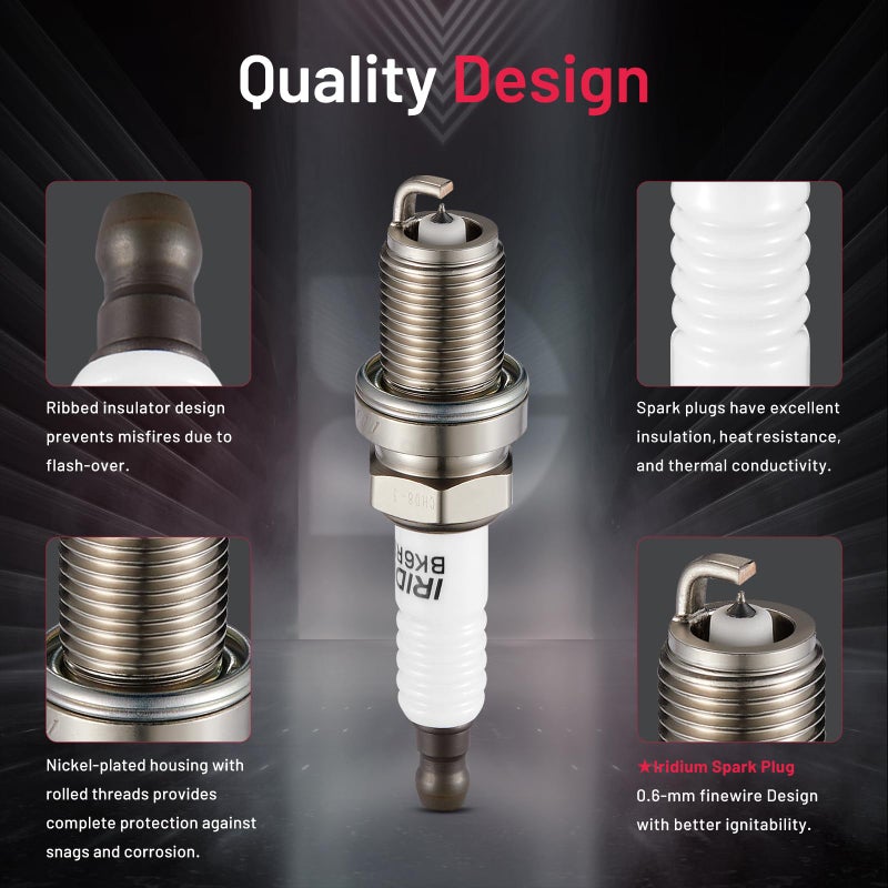 BDFHYK Set of 4 Iridium Spark Plug Compatible with Corolla Neon Subaru Integra Aveo Rio Sportage Civic A4,1.3L 1.5L 1.6L 1.8L 2.0L 2.2L 2.4L 2.5L L4 H4,Engine Replacement for 7092 BKR6EGP - Image 2