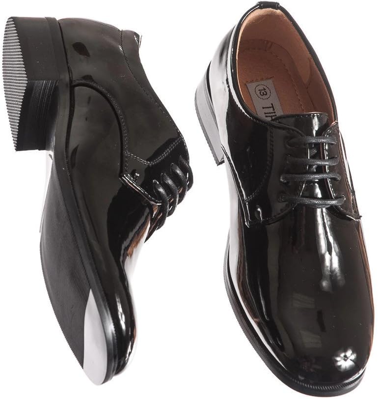 Lito Boys Shiny Black Tuxedo Shoes, Round Toe Style in Infant to Boys Sizes - Image 2