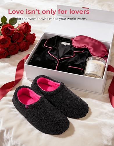 HomeTop Women's Fuzzy Curly Fur Memory Foam Loafer Slippers Bedroom House Shoes with Polar Fleece Lining for Valentine's Day (7-8 US,Astral Rose) - Image 3