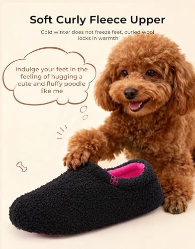 HomeTop Women's Fuzzy Curly Fur Memory Foam Loafer Slippers Bedroom House Shoes with Polar Fleece Lining for Valentine's Day (7-8 US,Astral Rose) - Image 4