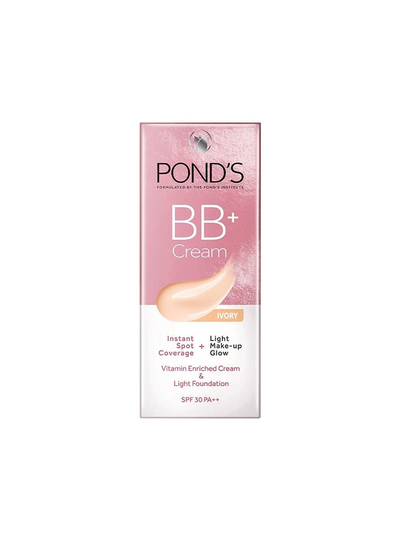 Pond's Spf 30 BB CREAM Ivory Instant Spot Coverage Light Make Up Glow Vitamin Enriched Cream And Lightweight Foundation 30gm  - Image 5