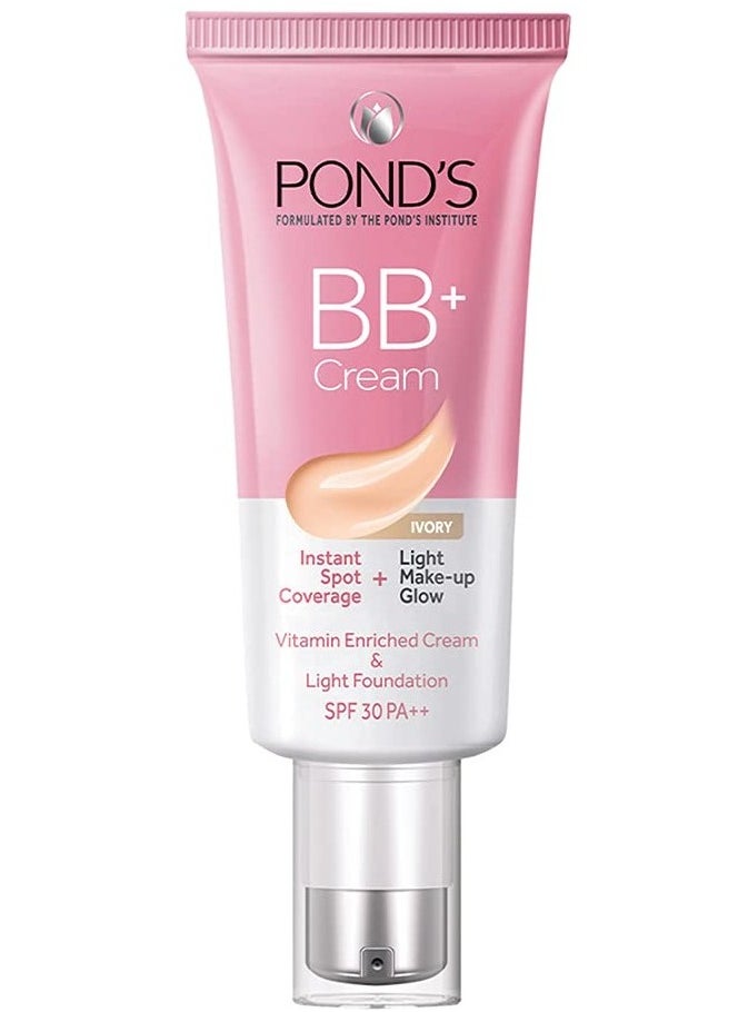 Pond's Spf 30 BB CREAM Ivory Instant Spot Coverage Light Make Up Glow Vitamin Enriched Cream And Lightweight Foundation 30gm  - Image 1