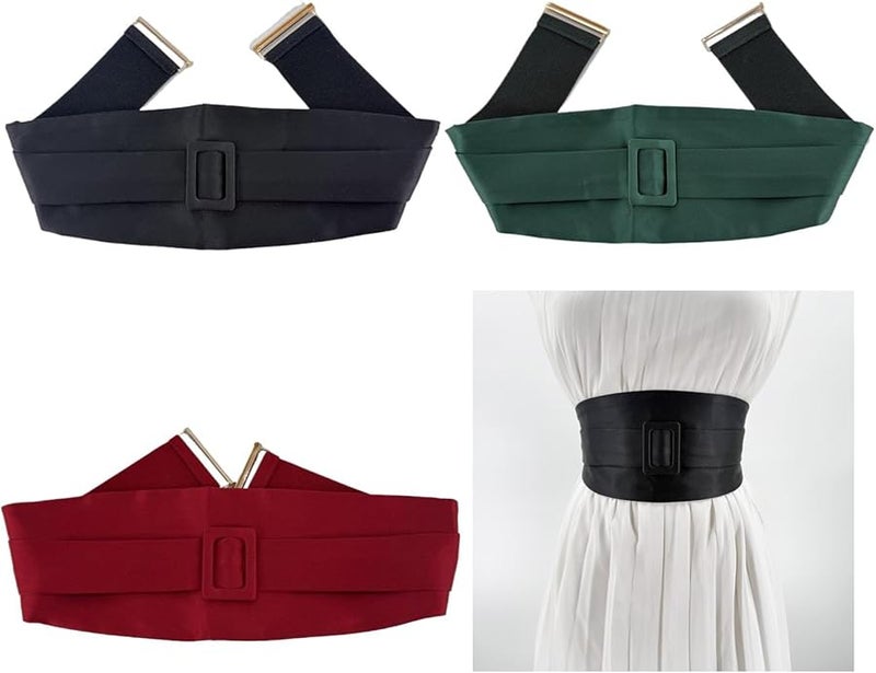 Green Adjustable Double Layer Waist Belt For Dresses Wide Cincher With Decorative Buckle - Image 3
