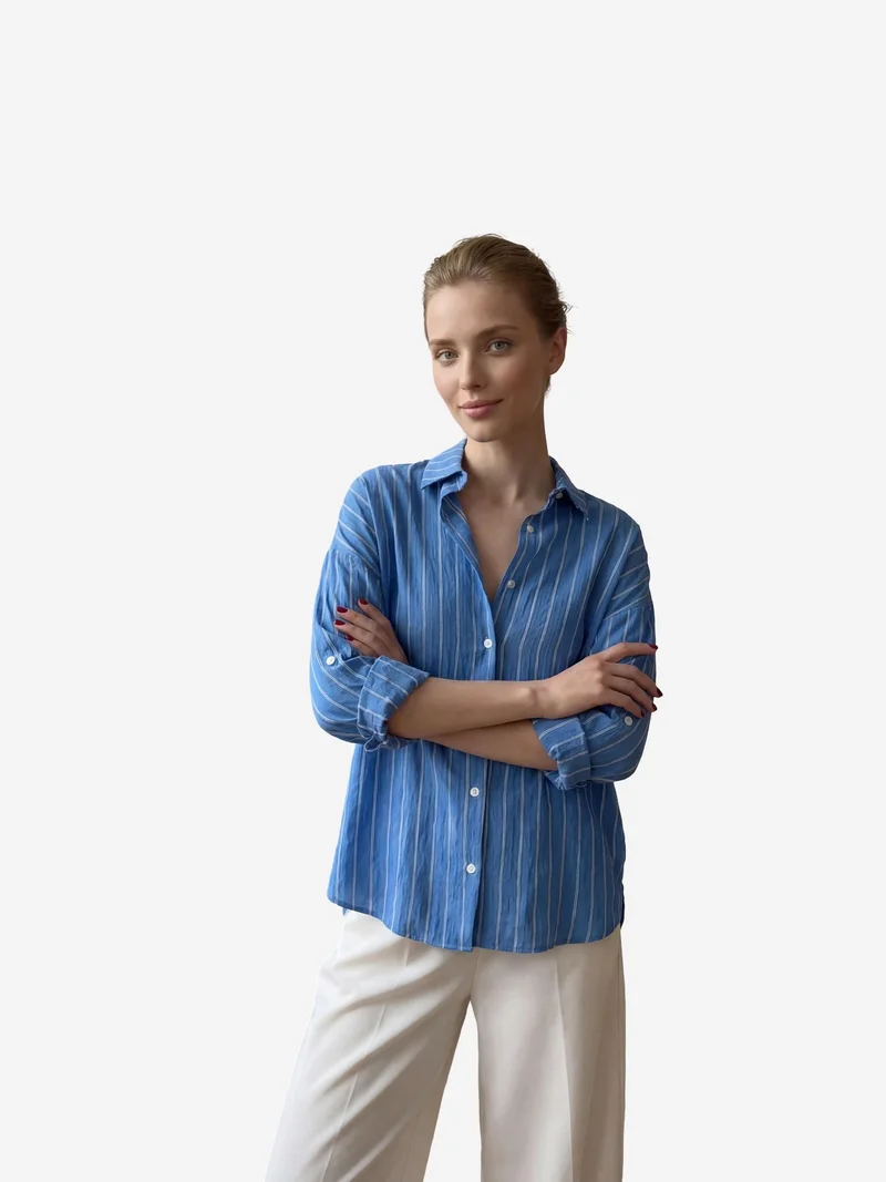 MY FASHION Striped Button-Up Poplin Shirt