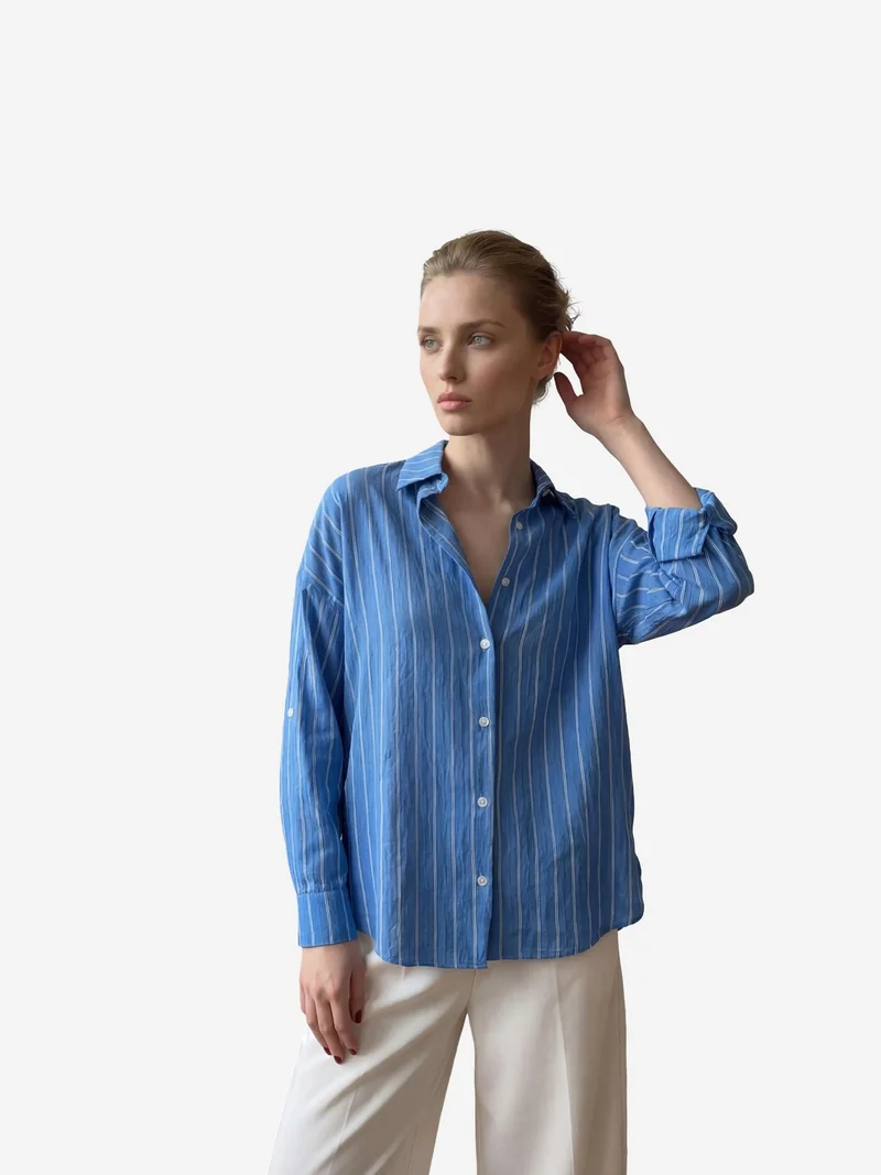 MY FASHION MY FASHION Striped Button-Up Poplin Shirt