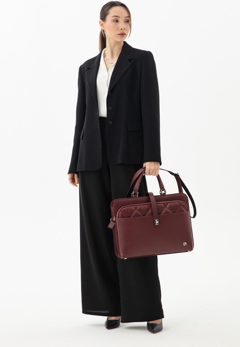 Morca Women's Briefcase Laptop Bag Quilted Claret Red  - Image 2