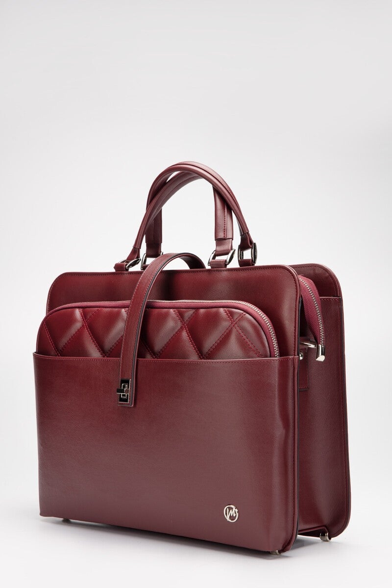 Morca Women's Briefcase Laptop Bag Quilted Claret Red  - Image 5