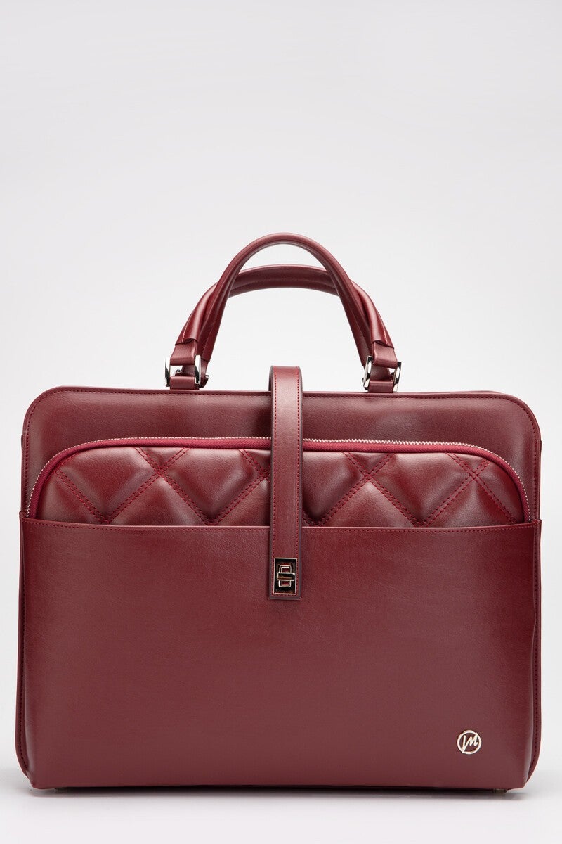 Morca Women's Briefcase Laptop Bag Quilted Claret Red  - Image 4