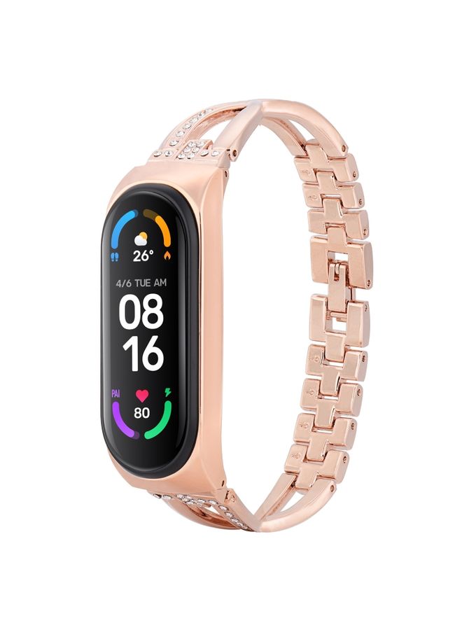Replacement Strap For Xiaomi Mi Band 6 / 5 X-shaped Diamond Alloy Watch Band Rose Gold