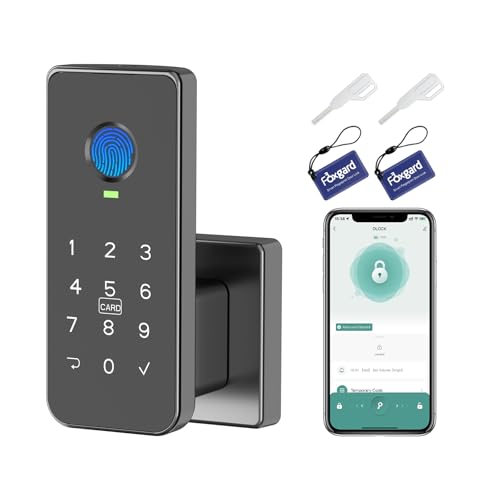 Foxgard قفل باب بصمة فوكغارد - قفل ذكي بيومتري 5 في 1 مع لوحة مفاتيح، تحكم عبر التطبيق، مفتاح، قفل تلقائي، قفل إلكتروني - دخول بدون مفتاح لغرفة النوم، المكتب، الاستخدام الداخلي - يشمل 2 بطاقة IC - Image 1