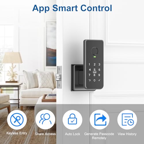 Foxgard قفل باب بصمة فوكغارد - قفل ذكي بيومتري 5 في 1 مع لوحة مفاتيح، تحكم عبر التطبيق، مفتاح، قفل تلقائي، قفل إلكتروني - دخول بدون مفتاح لغرفة النوم، المكتب، الاستخدام الداخلي - يشمل 2 بطاقة IC - Image 3