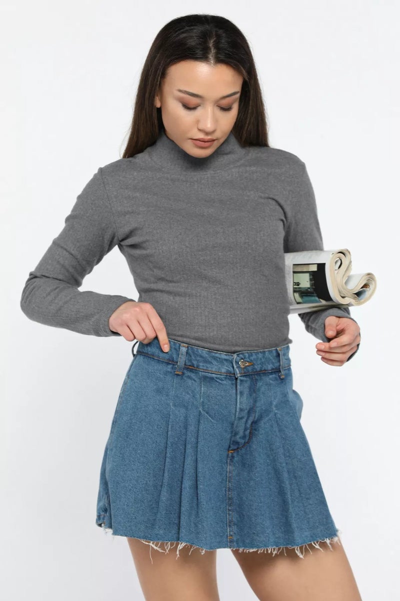 Gülseli Half Turtleneck Ribbed Body Blouse - Image 1