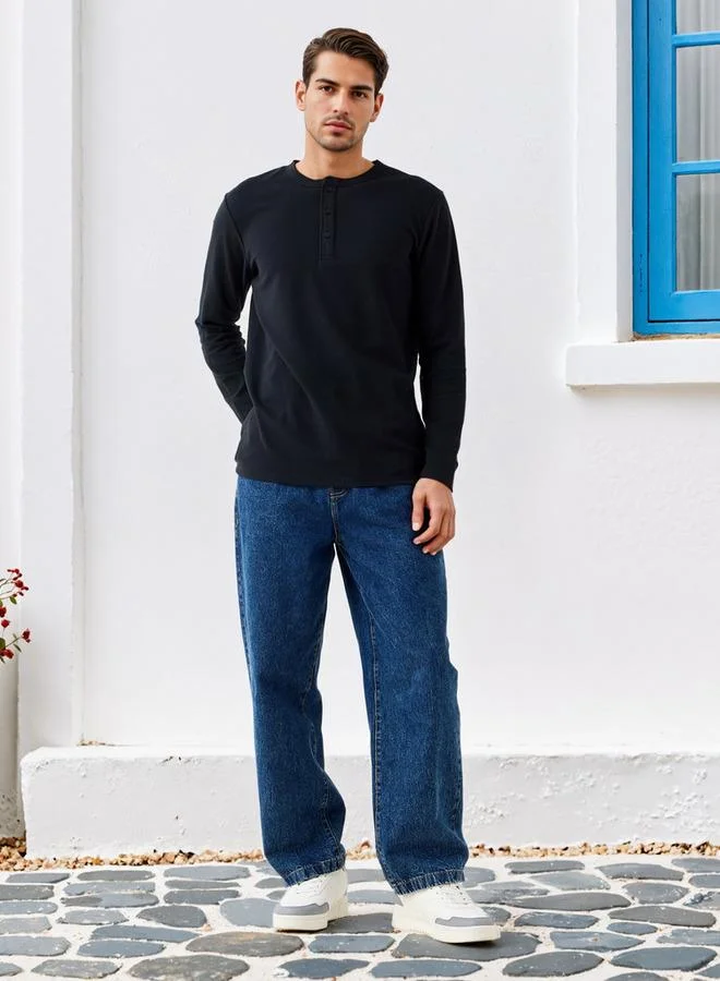 لي كوبر تيشيرت لي كوبر بياقة هنلي مضلعة