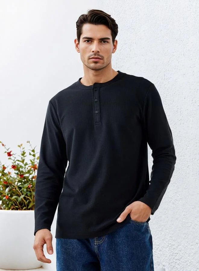 Lee Cooper Ribbed Henley Neck T-shirt