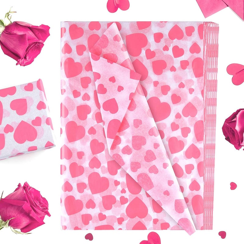 PLULON 60 Sheets Valentine Day Tissue Paper for Gift Bags, Heart Tissue Paper Bulk Wrapping Paper for Valentine's Day, Wedding, DIY Crafts Gift Decor, Wrapping Accessory, Gift Wrapping Tissue Paper - Image 1