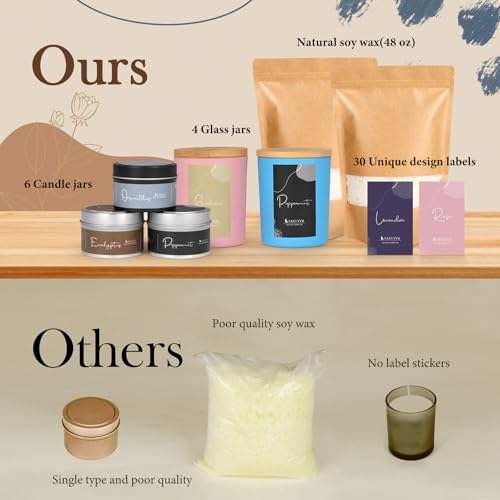 SAEUYVB Candle Making Kit - DIY Starter Soy Candle Making Supplies with Wax Melter, Including Soy Wax, 10 Candle Jars, 10 Pleasant Scents, Color Dyes & More，Perfect Candle Making Kit for Adults - Image 4