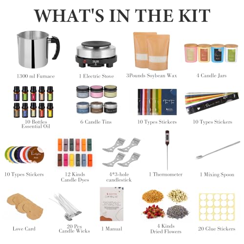 SAEUYVB Candle Making Kit - DIY Starter Soy Candle Making Supplies with Wax Melter, Including Soy Wax, 10 Candle Jars, 10 Pleasant Scents, Color Dyes & More，Perfect Candle Making Kit for Adults - Image 2