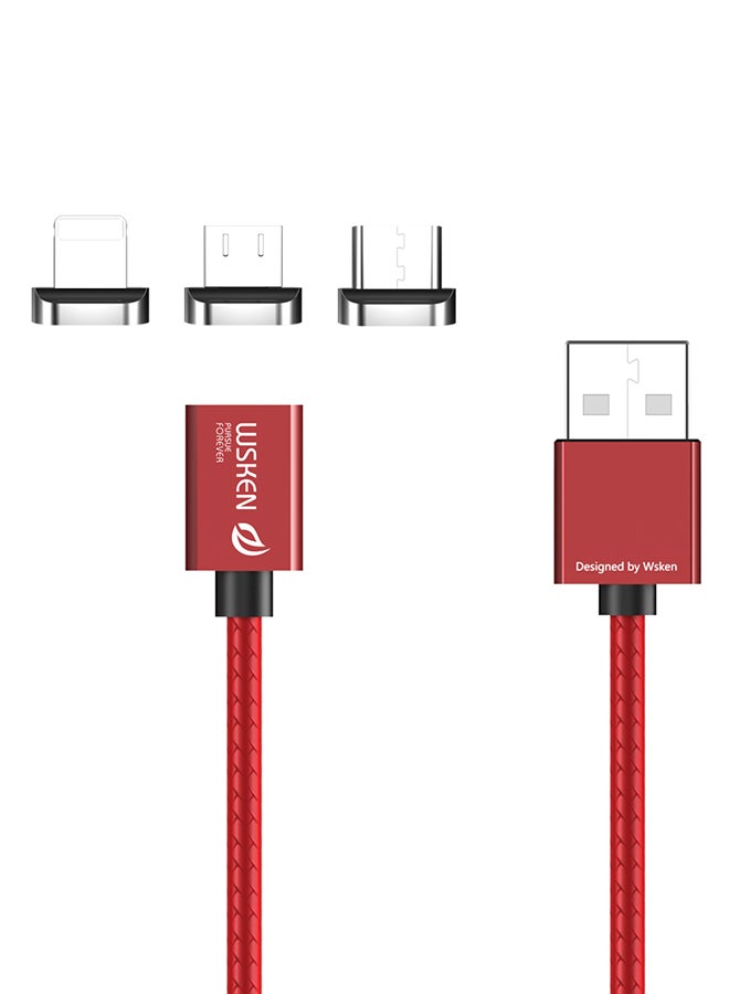 wsken 3-In-1 Micro USB Type C Lightning Data Sync And Charging Cable Red - Image 1