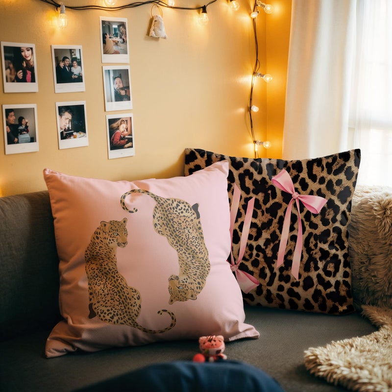 GTYNU Trendy Funky Pink Cheetah Coquette Bow Lip Pillow Covers 18x18 Set of 2,Cheetah Leopard Lover Gifts for Women,Coquette Preppy Pillow Covers for Girls Room Dorm Apartment Decor - Image 2