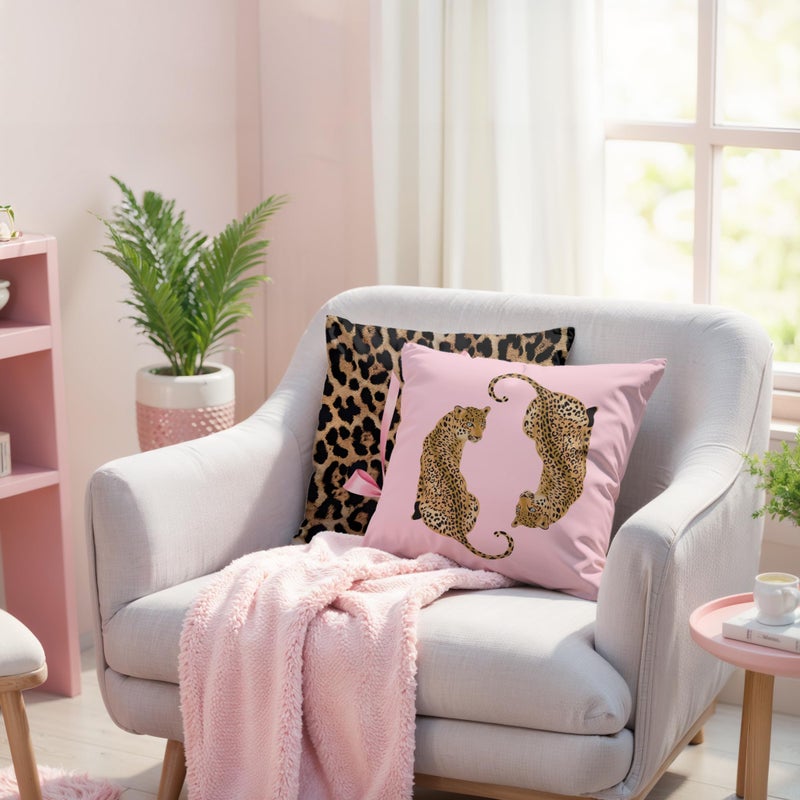 GTYNU Trendy Funky Pink Cheetah Coquette Bow Lip Pillow Covers 18x18 Set of 2,Cheetah Leopard Lover Gifts for Women,Coquette Preppy Pillow Covers for Girls Room Dorm Apartment Decor - Image 3