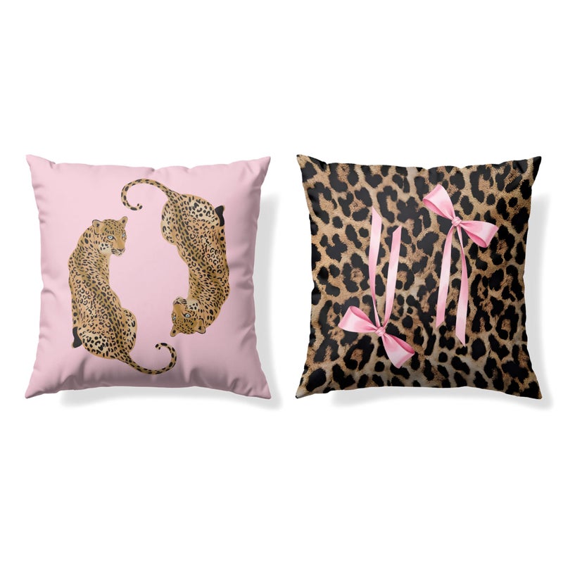 GTYNU Trendy Funky Pink Cheetah Coquette Bow Lip Pillow Covers 18x18 Set of 2,Cheetah Leopard Lover Gifts for Women,Coquette Preppy Pillow Covers for Girls Room Dorm Apartment Decor - Image 1