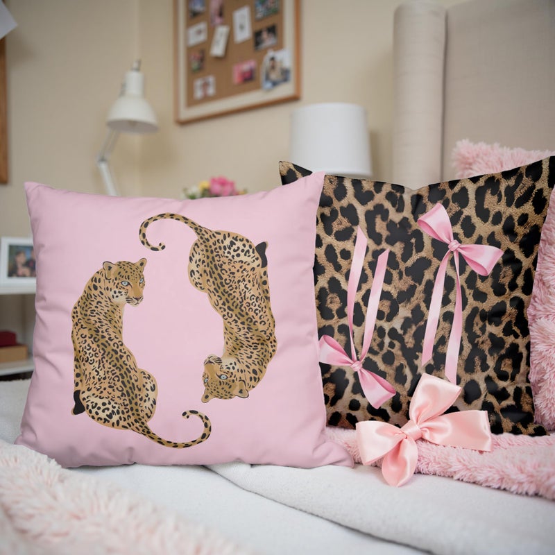 GTYNU Trendy Funky Pink Cheetah Coquette Bow Lip Pillow Covers 18x18 Set of 2,Cheetah Leopard Lover Gifts for Women,Coquette Preppy Pillow Covers for Girls Room Dorm Apartment Decor - Image 4